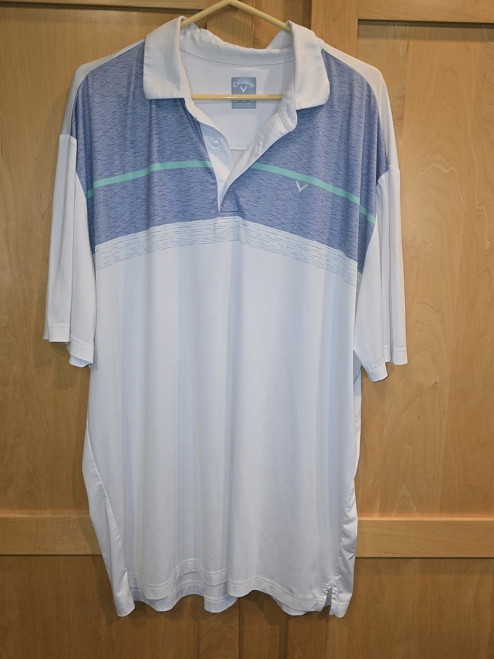 Callaway White Polo with Light Blue and Aqua Stripe
